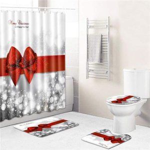 4pcs Christmas Shower Curtain Sets Holiday Bathroom Decoration